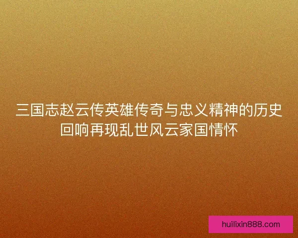三国志赵云传英雄传奇与忠义精神的历史回响再现乱世风云家国情怀